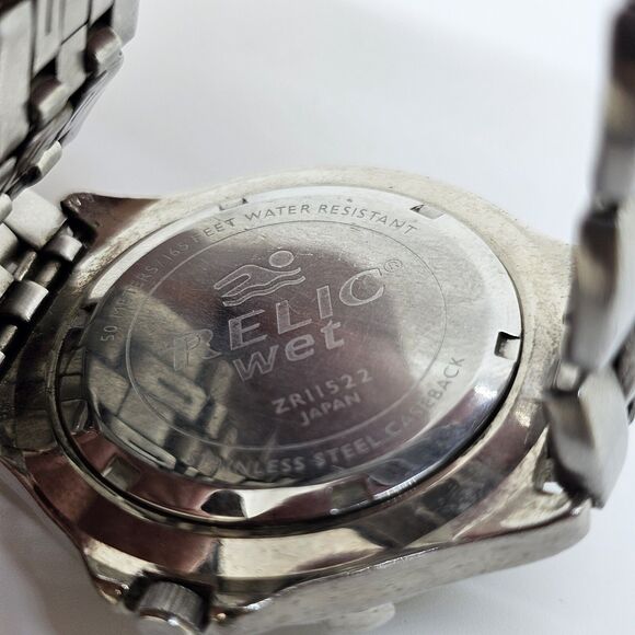 Relic Men's Watch 40MM Black Dial Gray Tone Bracelet Date 6" New Battery - Picture 6 of 12